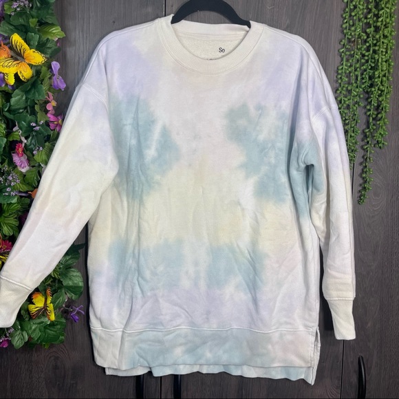 ₽💙2/$40💙SO Lounge Life Crew Neck Tie Dye Printed Oversize Sweatshirt Sz Small - Picture 5 of 16